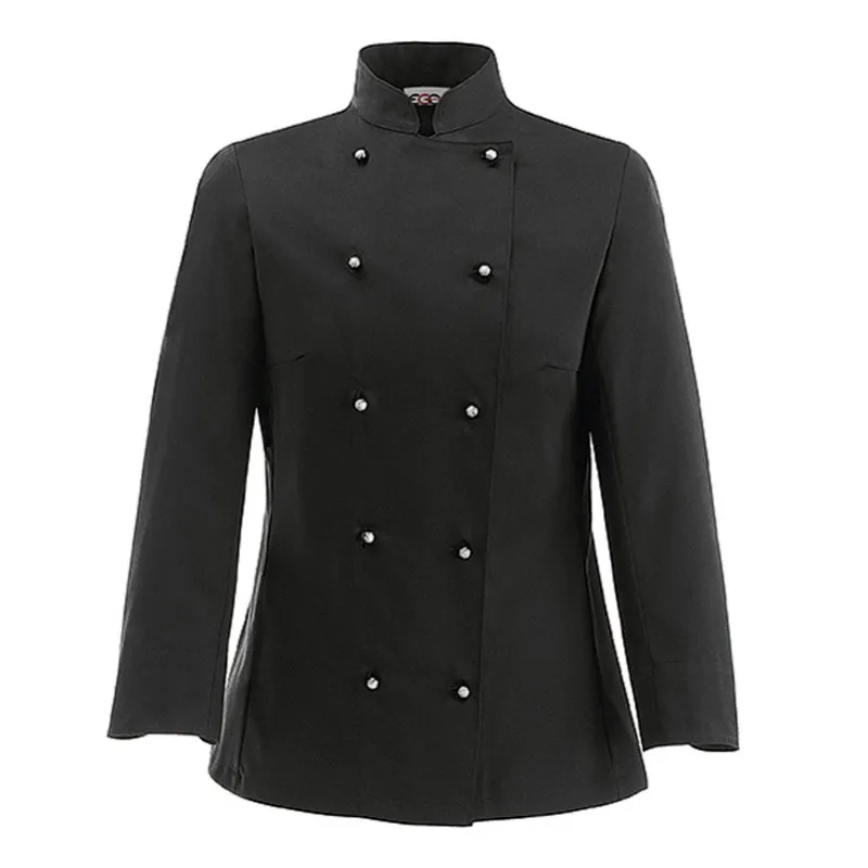 CHAQUETA COCINERA NEGRA CON BOTONES LADY  EGOCHEF