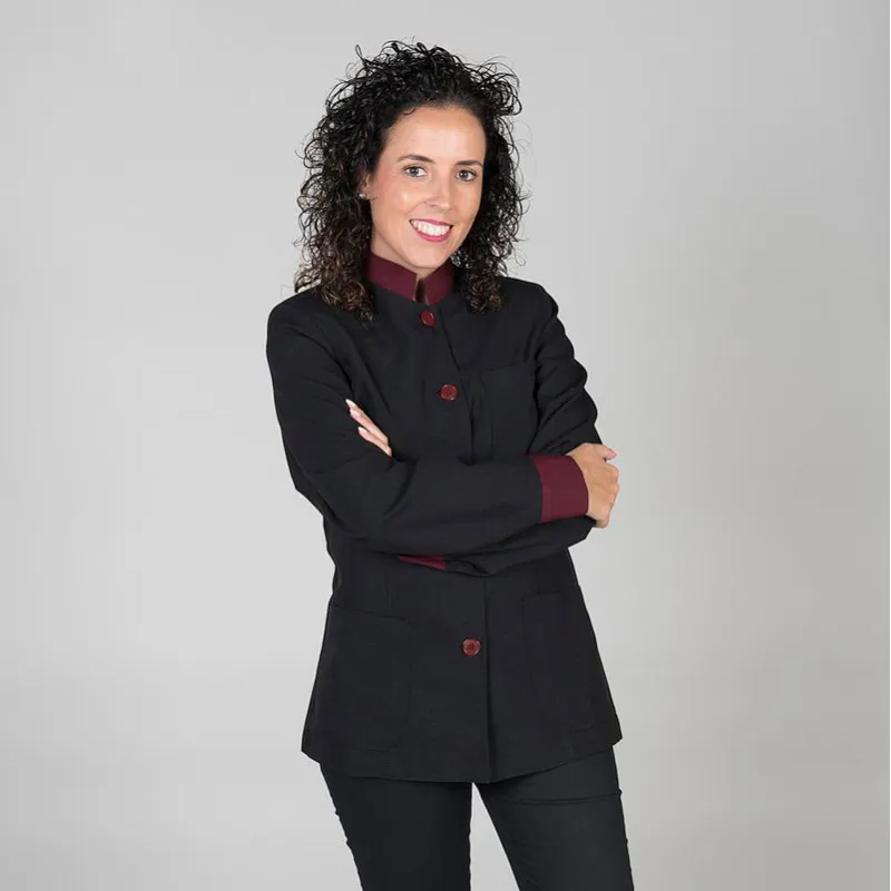 CHAQUETA DE CAMARERA NEGRA COMBINADA BURDEOS  GARY'S