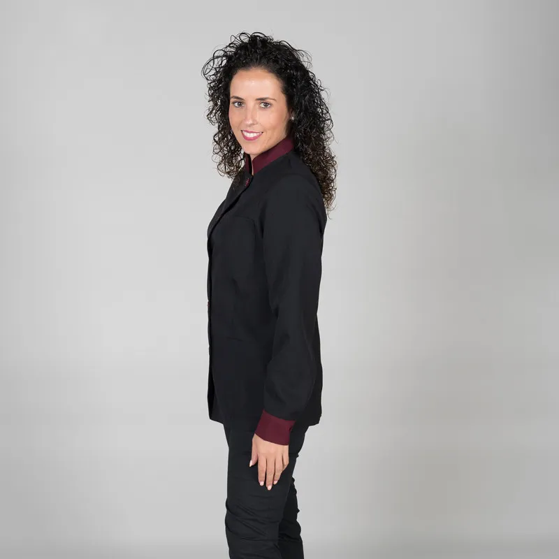 CHAQUETA DE CAMARERA NEGRA COMBINADA BURDEOS  GARY'S