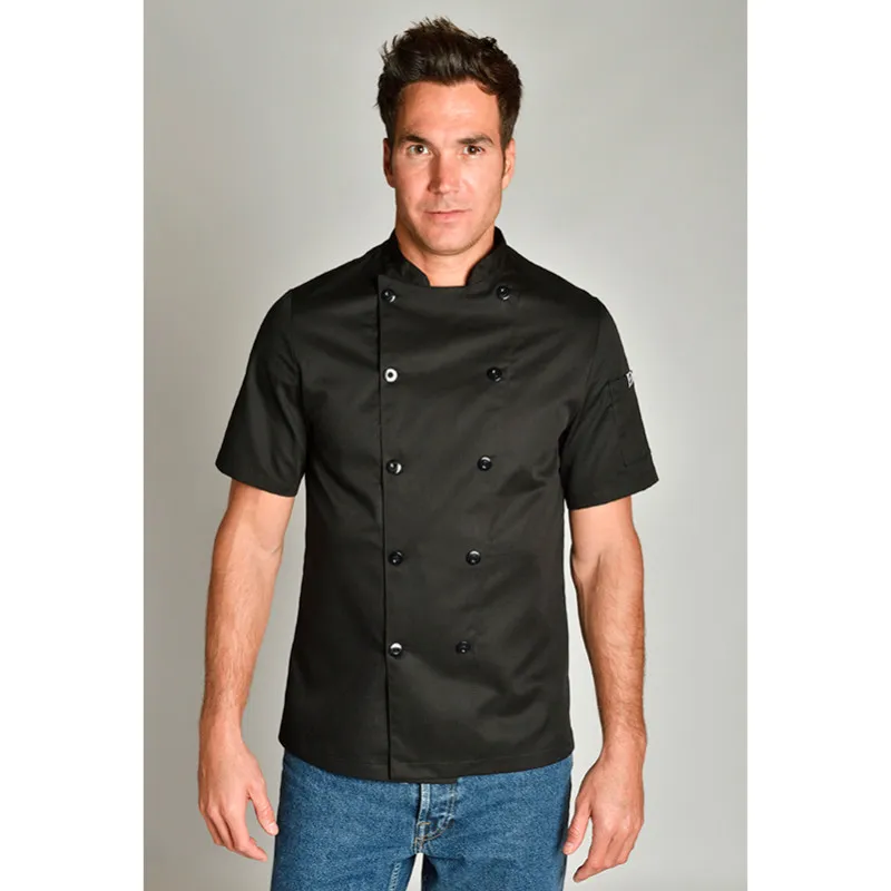 CHAQUETA DE COCINERO NEGRA DE MANGA CORTA  DYNEKE