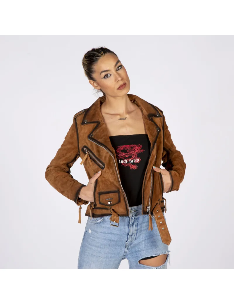 Chaqueta de Cuero mujer ante marron