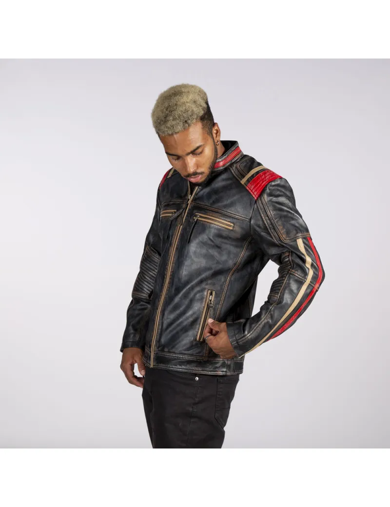 Chaqueta de cuero vintage motera para hombre