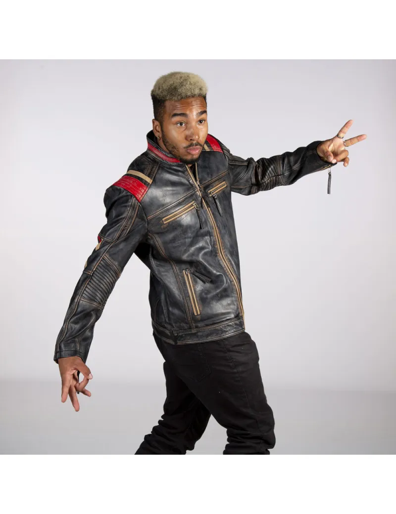 Chaqueta de cuero vintage motera para hombre
