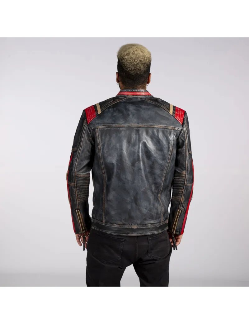 Chaqueta de cuero vintage motera para hombre