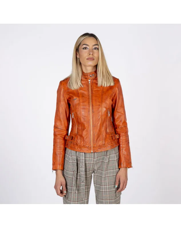 CHAQUETA DE MUJER DE OVEJA NAPA NARANJA
