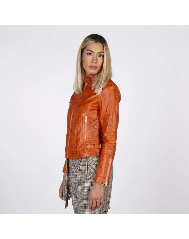 CHAQUETA DE MUJER DE OVEJA NAPA NARANJA