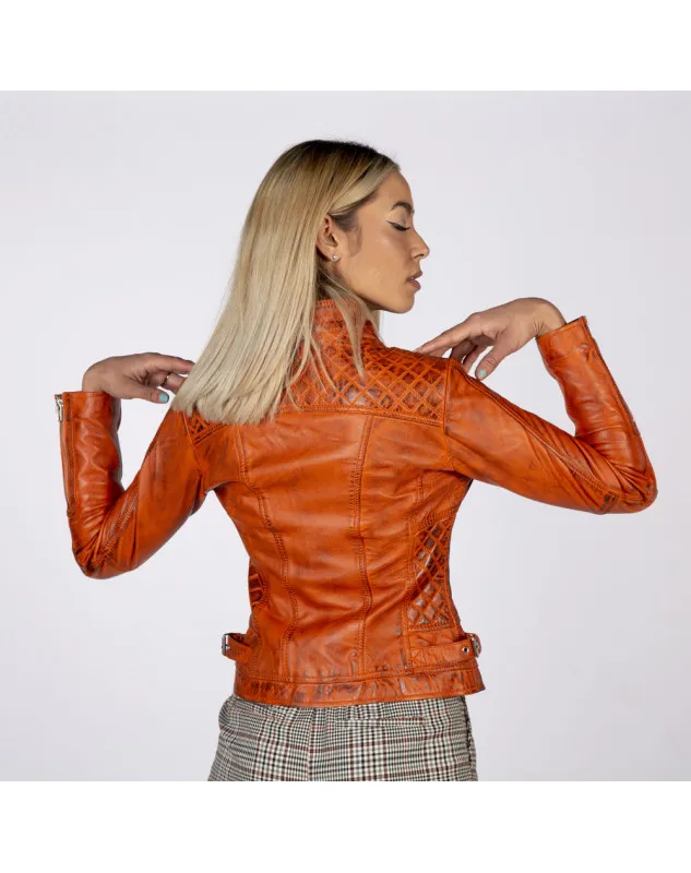 CHAQUETA DE MUJER DE OVEJA NAPA NARANJA