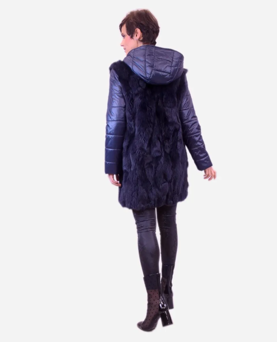 Chaqueta de mujer de pelo de conejo con capucha