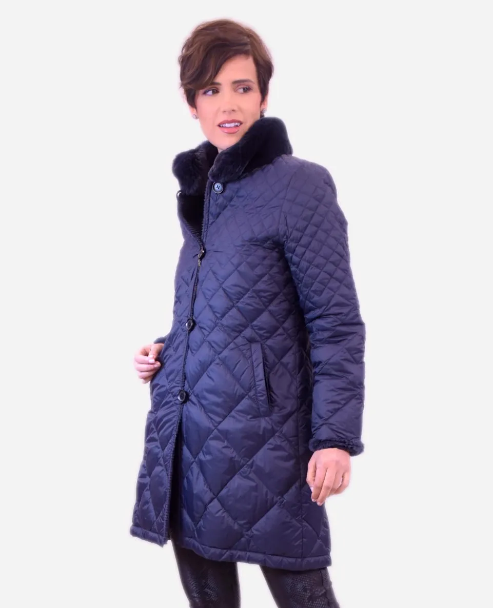 Chaqueta de mujer de pelo de conejo reversible de pana