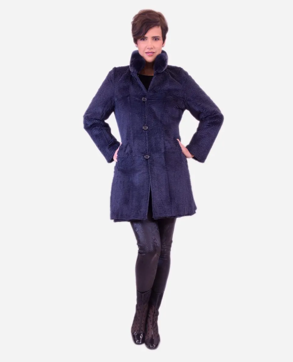 Chaqueta de mujer de pelo de conejo reversible de pana