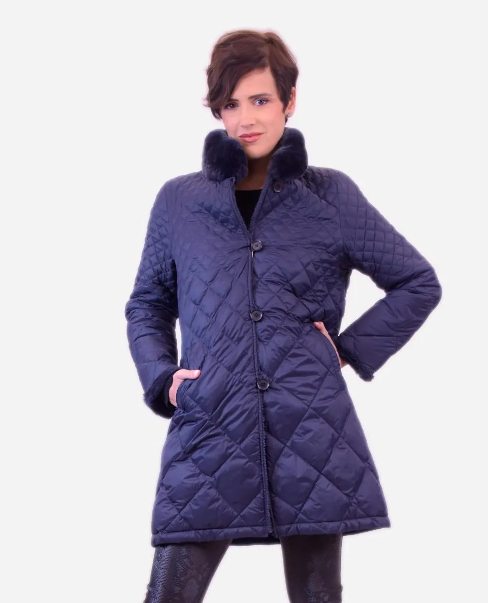 Chaqueta de mujer de pelo de conejo reversible de pana