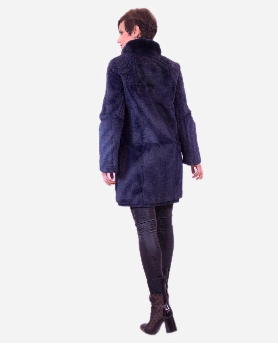 Chaqueta de mujer de pelo de conejo reversible de pana