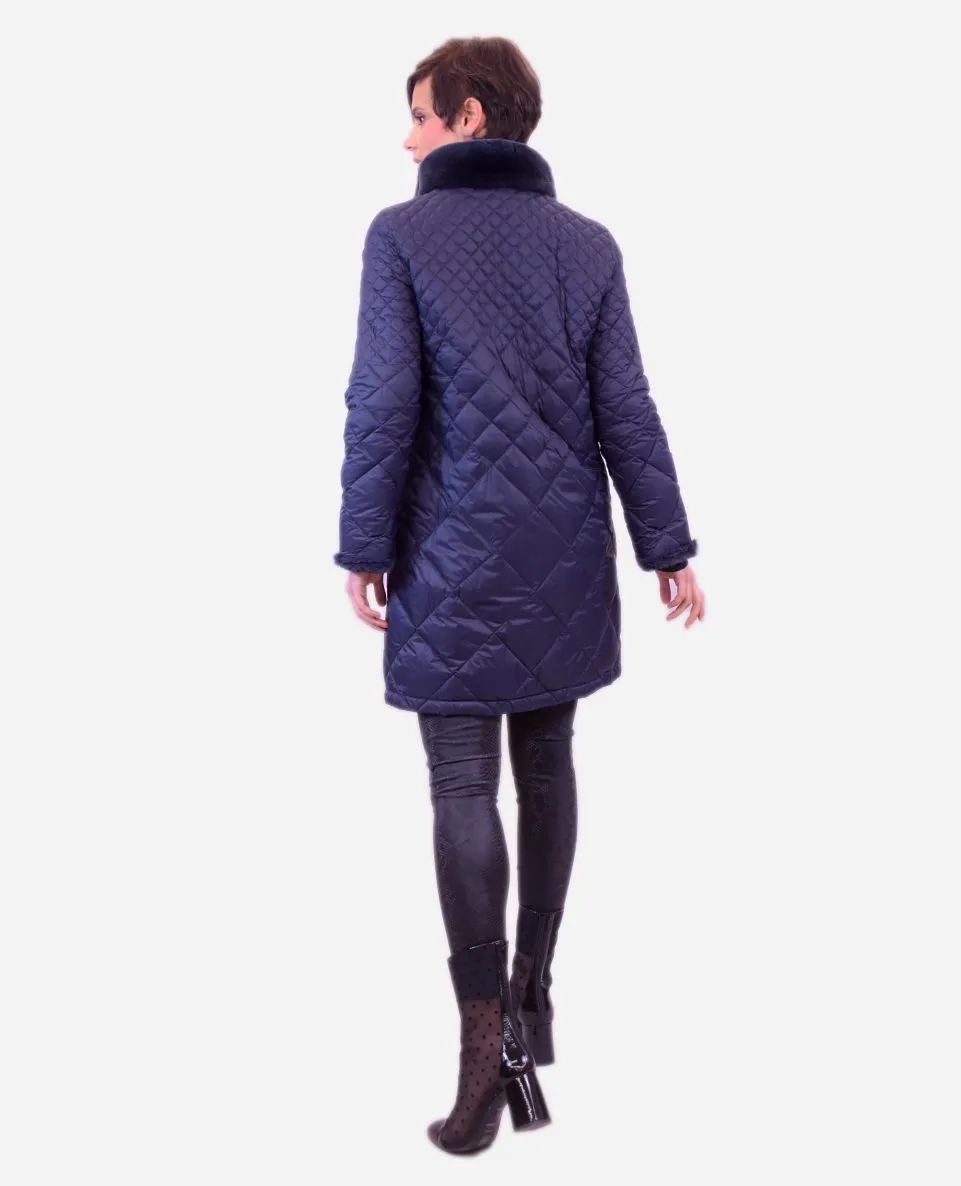Chaqueta de mujer de pelo de conejo reversible de pana