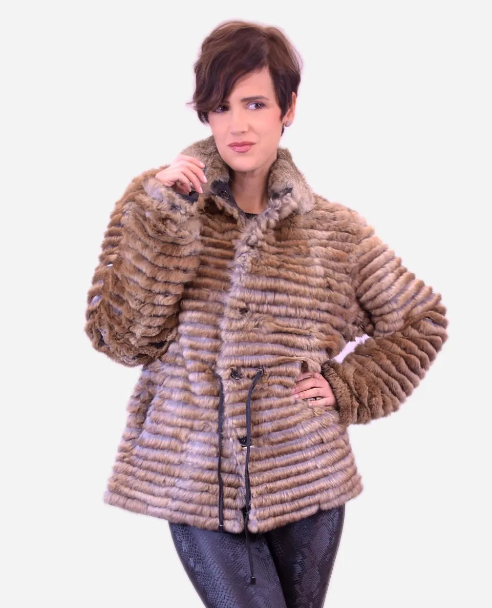 Chaqueta de mujer de pelo de conejo reversible gabardina