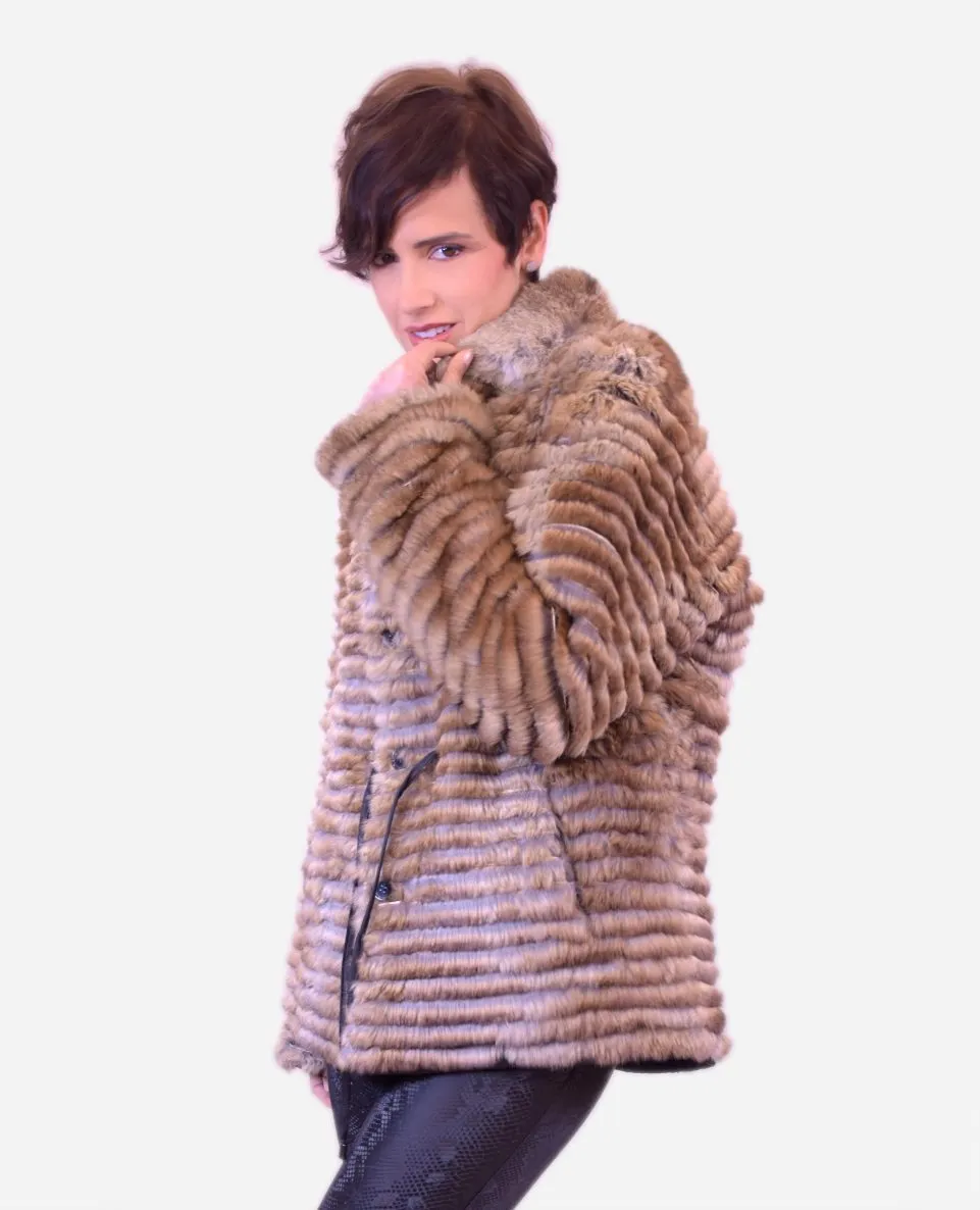 Chaqueta de mujer de pelo de conejo reversible gabardina