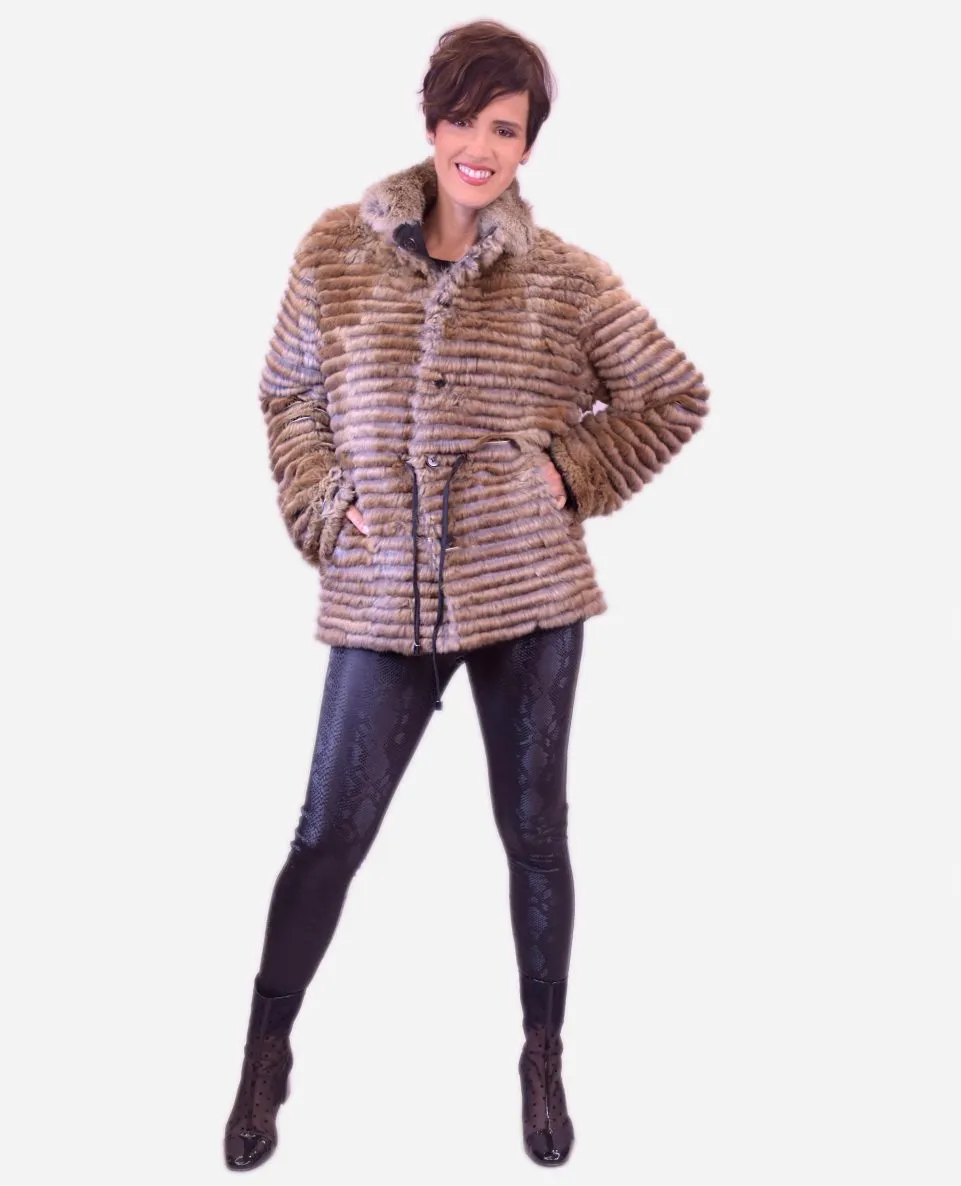 Chaqueta de mujer de pelo de conejo reversible gabardina