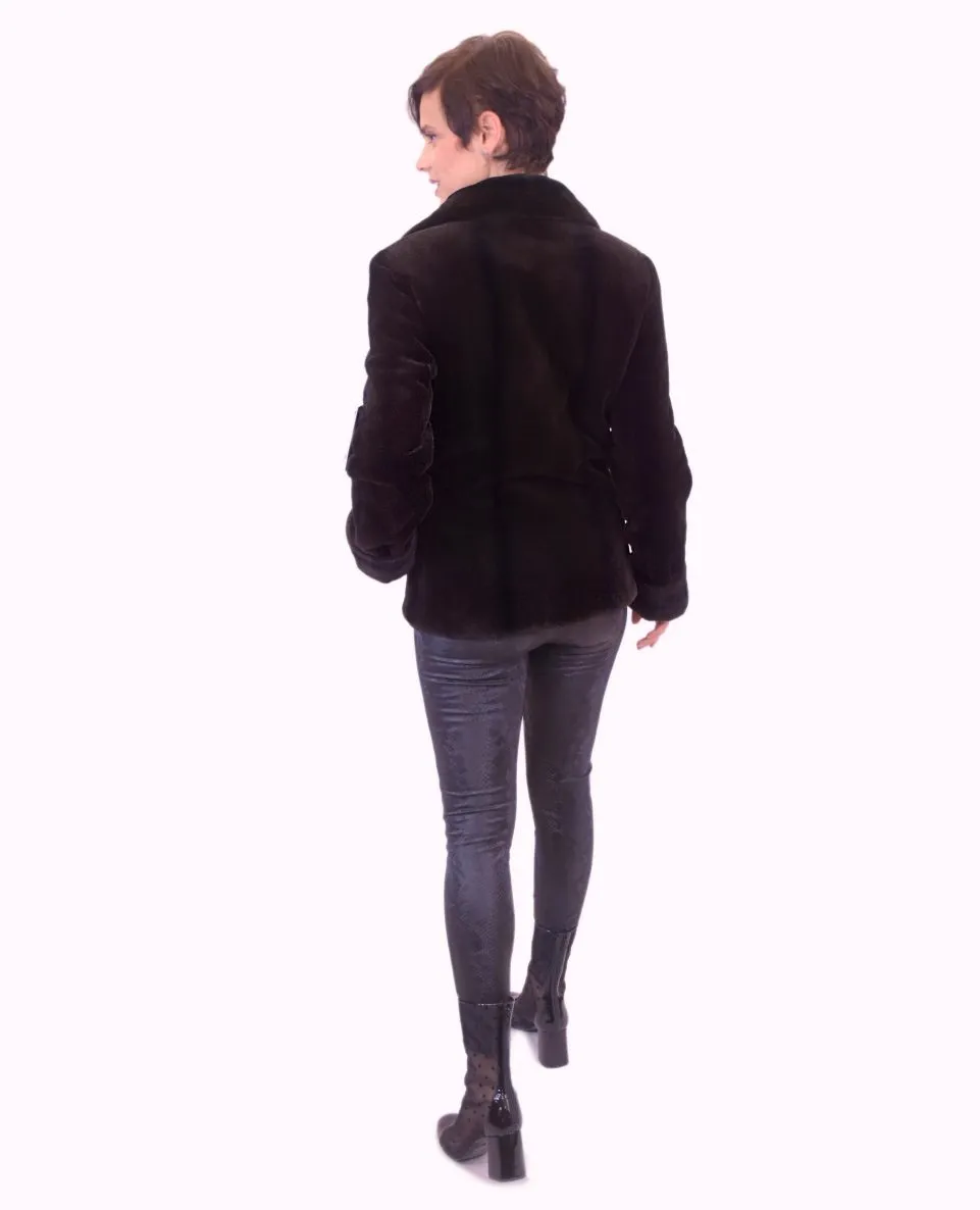 Chaqueta de mujer de pelo de visón rasado con cuello solapa