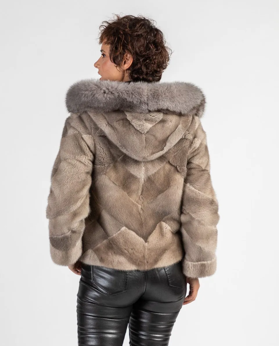 Chaqueta de pelo de mujer de visón con capucha