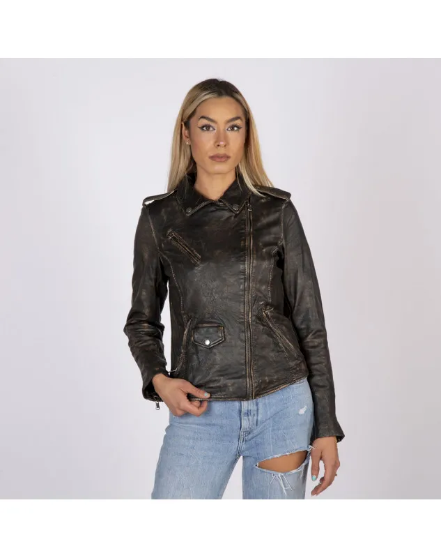 Chaqueta de piel marrón Boston para mujer