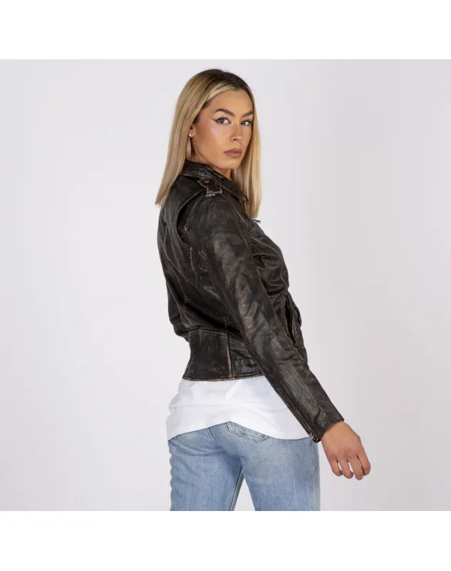 Chaqueta de piel marrón Boston para mujer