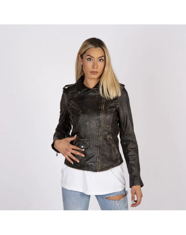 Chaqueta de piel marrón Boston para mujer