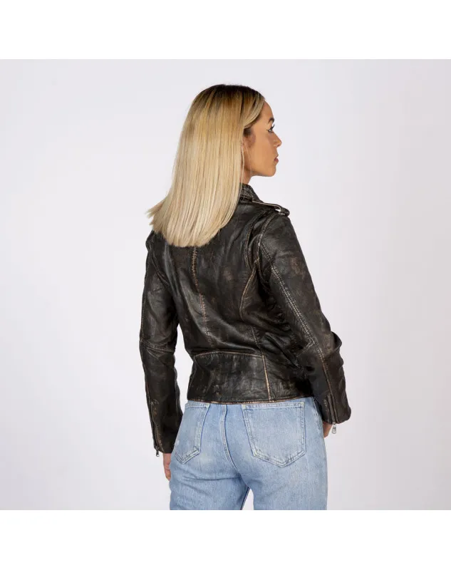 Chaqueta de piel marrón Boston para mujer