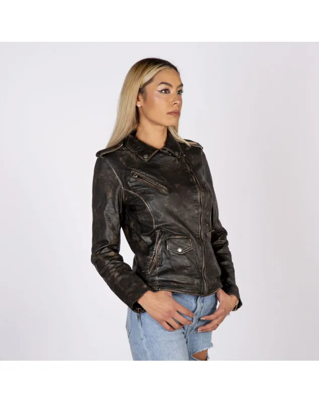 Chaqueta de piel marrón Boston para mujer