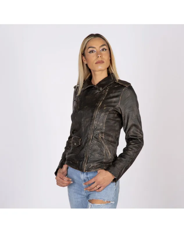 Chaqueta de piel marrón Boston para mujer