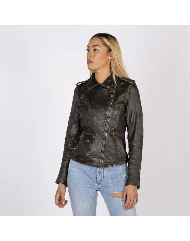 Chaqueta de piel marrón Boston para mujer