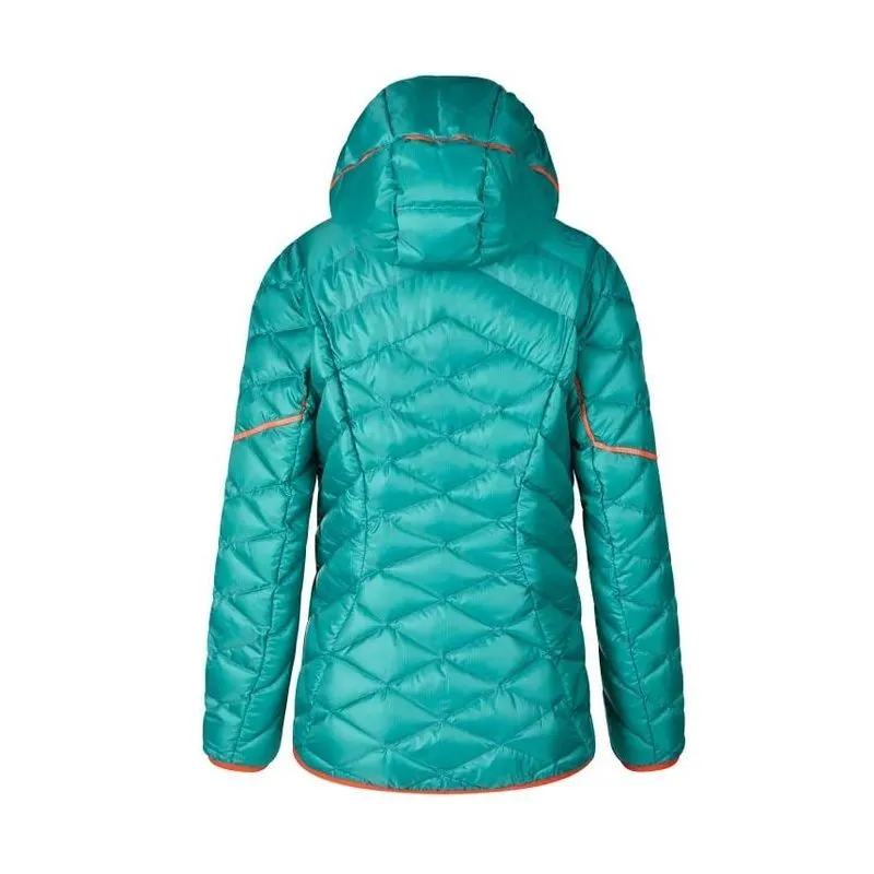 Chaqueta de pluma LaSportiva Pinnacle para mujer (laguna/tomate cereza)