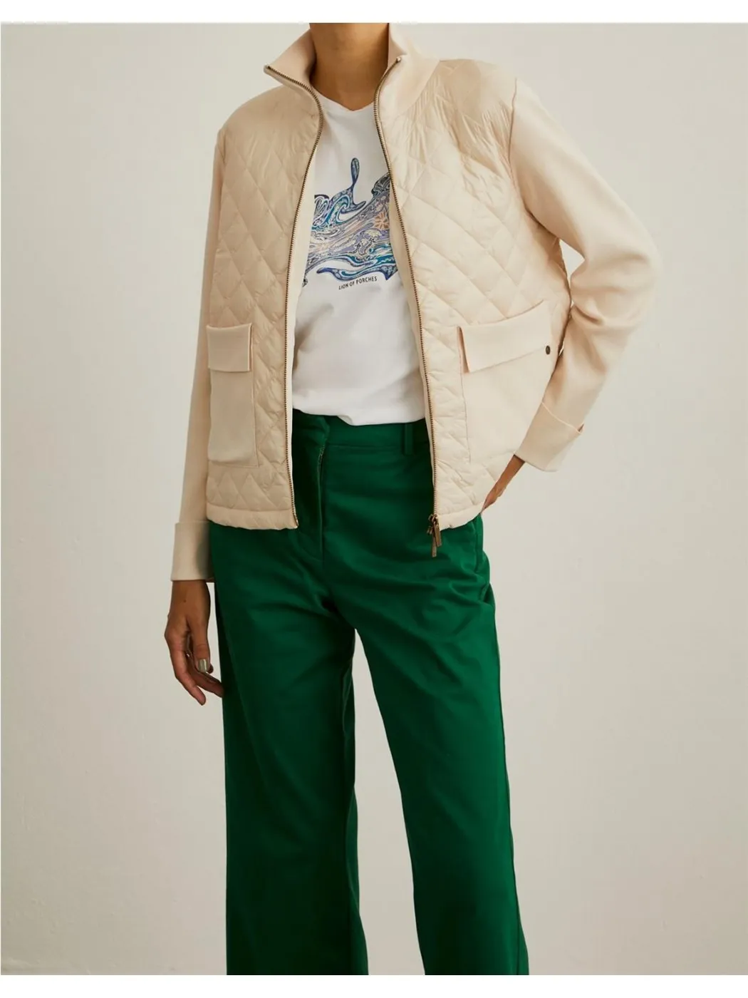 CHAQUETA DE PUNTO LION OF PORCHES MUJER CON DETALLE ACOLCHADO CREMA