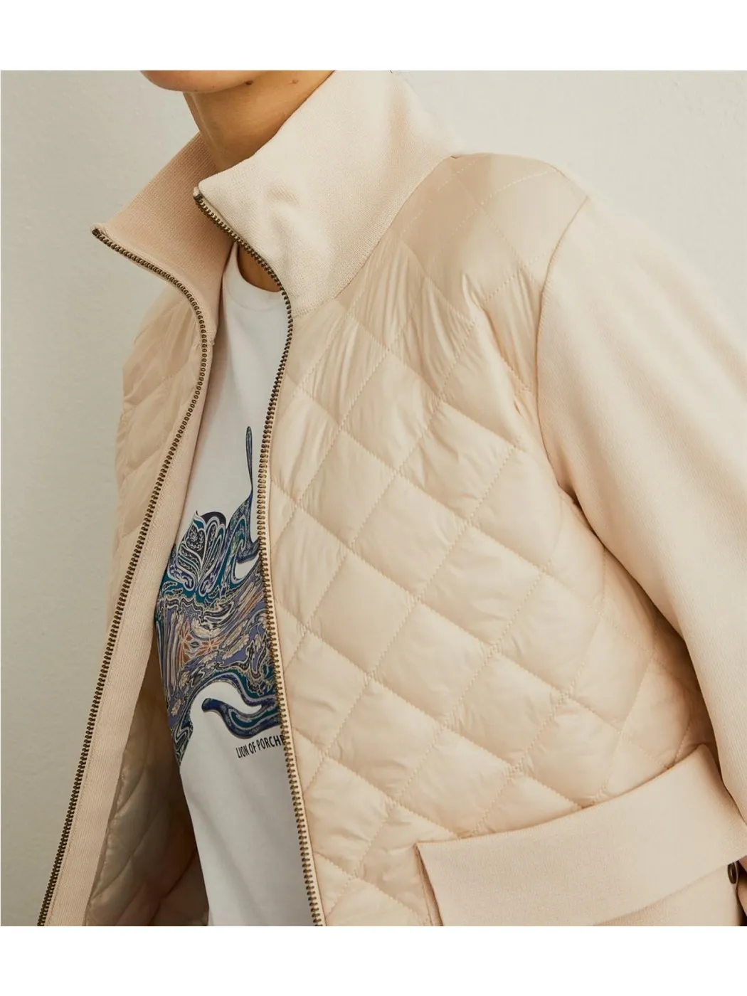 CHAQUETA DE PUNTO LION OF PORCHES MUJER CON DETALLE ACOLCHADO CREMA