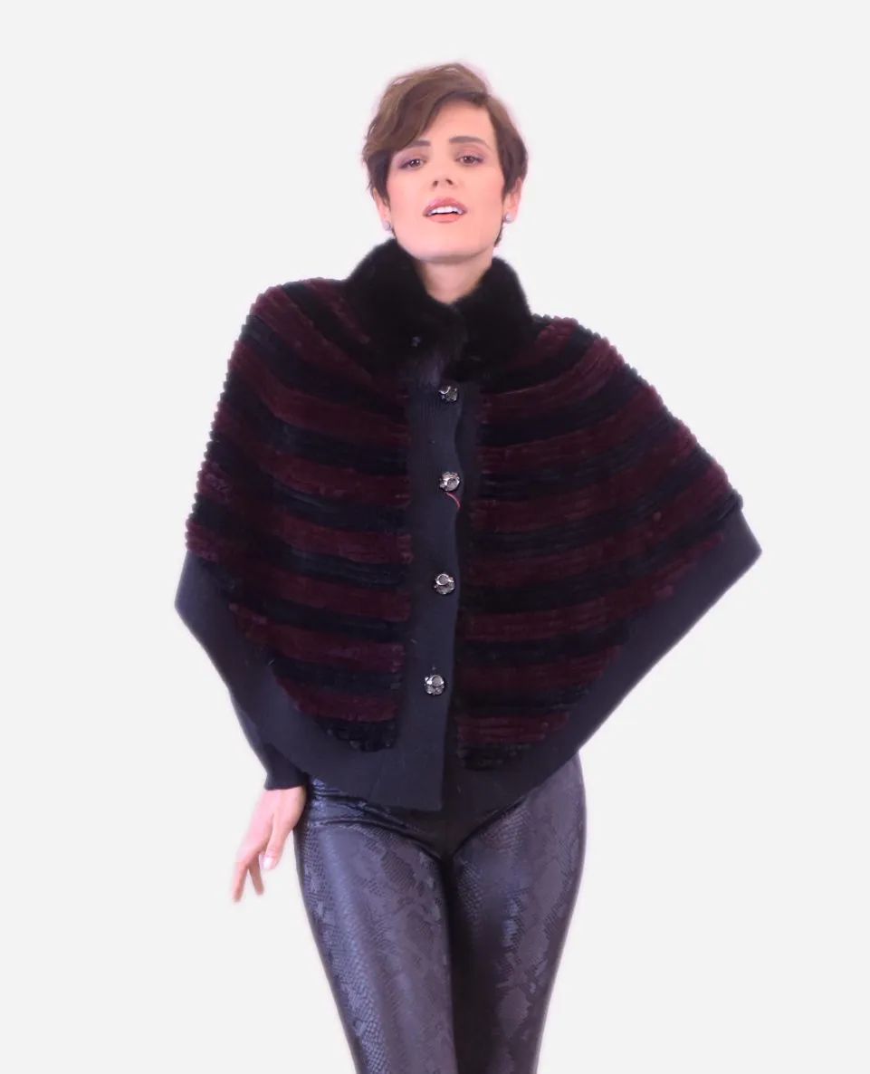 Chaqueta estilo poncho de pelo de mujer de rex tricotado