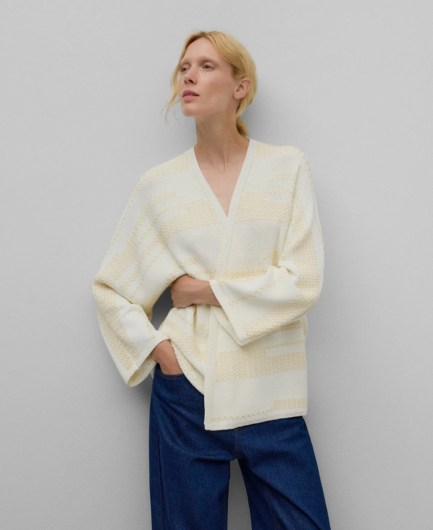 Chaqueta jacquard crudo mujer