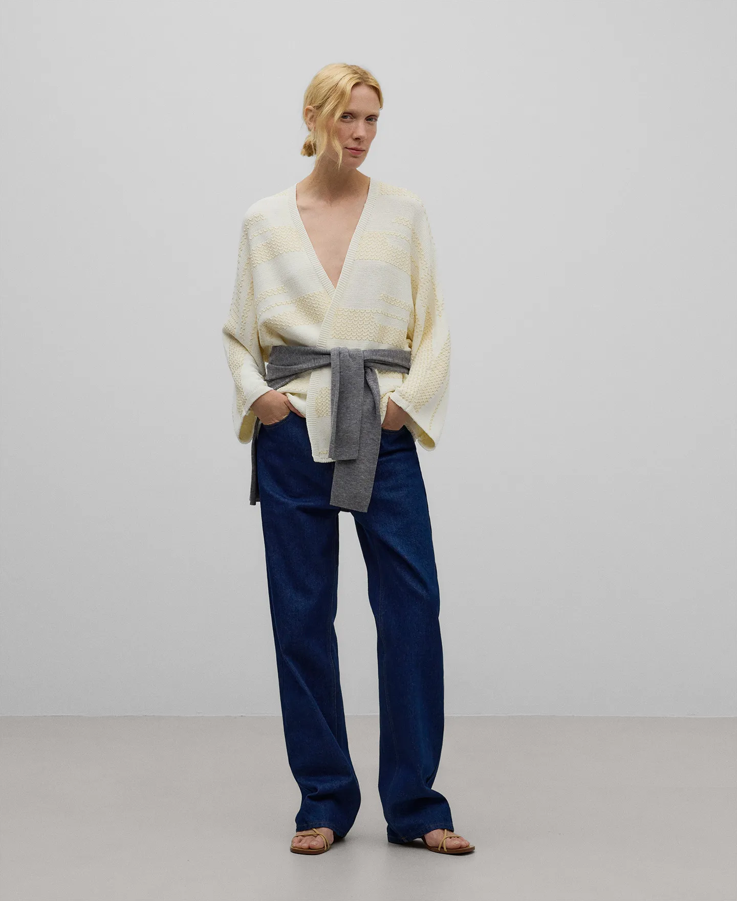 Chaqueta jacquard crudo mujer