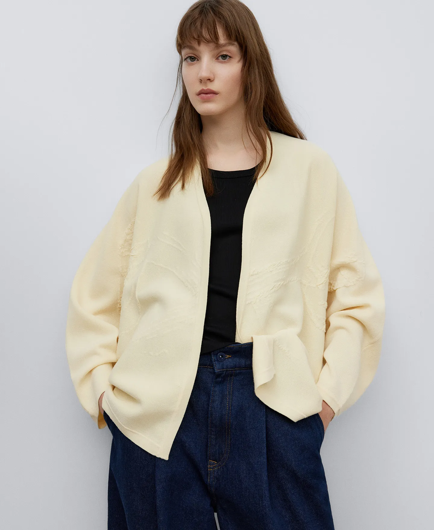 Chaqueta kimono punto jacquard mujer