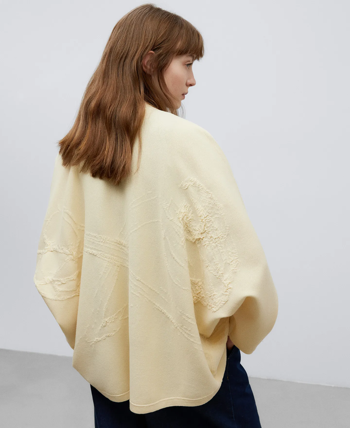 Chaqueta kimono punto jacquard mujer