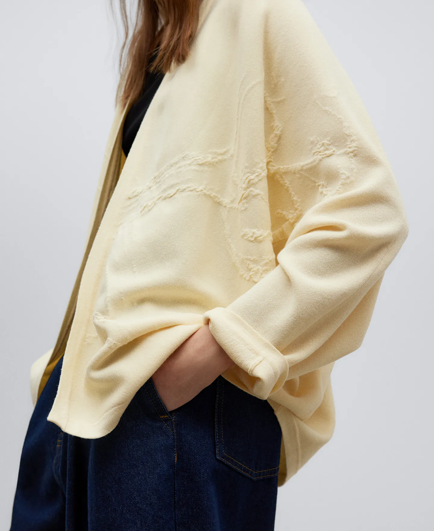 Chaqueta kimono punto jacquard mujer