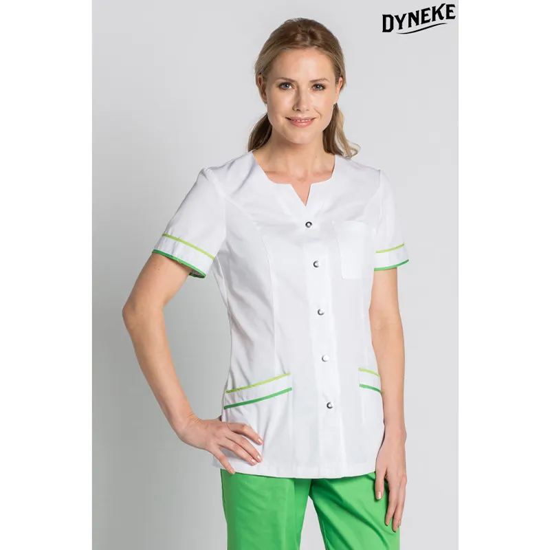 CHAQUETA LABORAL BLANCA CON VIVOS VERDE  DYNEKE