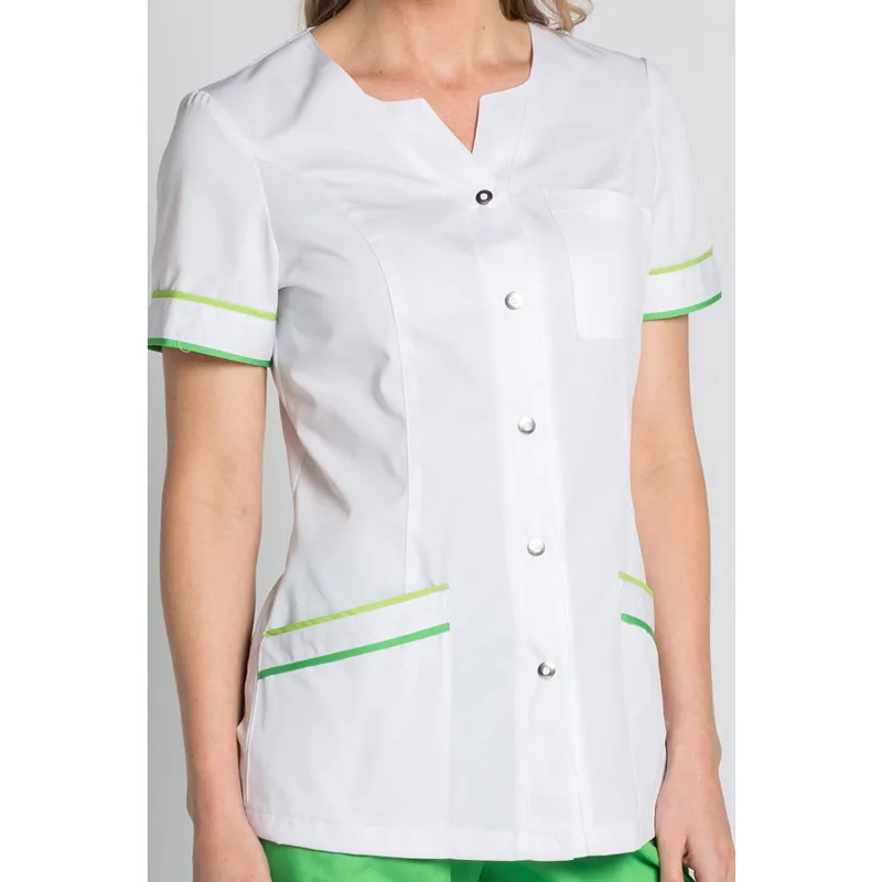 CHAQUETA LABORAL BLANCA CON VIVOS VERDE  DYNEKE