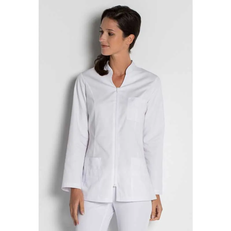 CHAQUETA LABORAL DE MUJER BLANCA CON CREMALLERA  DYNEKE