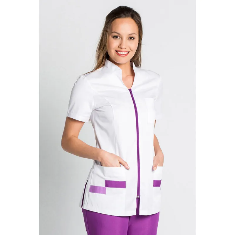CHAQUETA LABORAL DE MUJER MANGA CORTA CONTRASTE MORADO  DYNEKE