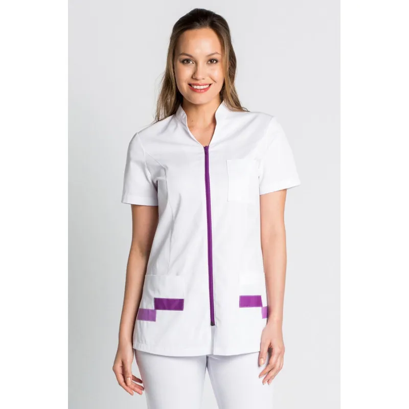 CHAQUETA LABORAL DE MUJER MANGA CORTA CONTRASTE MORADO  DYNEKE