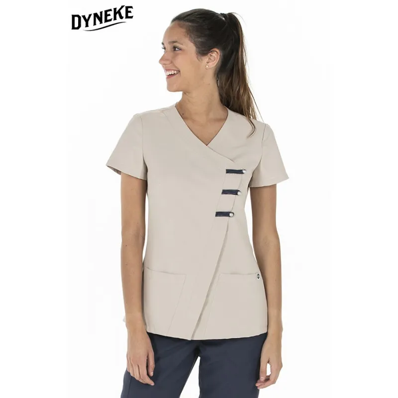 CHAQUETA LABORAL DE MUJER MICROFIBRA BEIGE CON PRESILLAS  DYNEKE