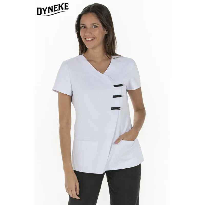 CHAQUETA LABORAL DE MUJER MICROFIBRA BLANCA CON PRESILLAS  DYNEKE