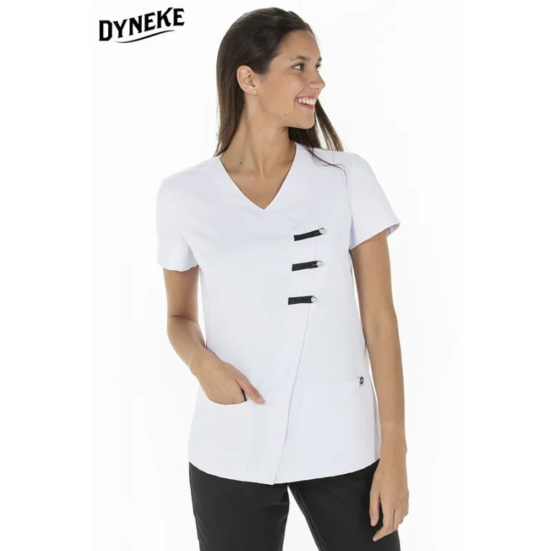 CHAQUETA LABORAL DE MUJER MICROFIBRA BLANCA CON PRESILLAS  DYNEKE
