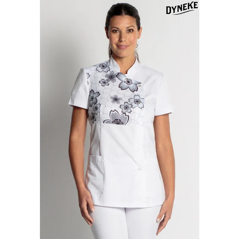 CHAQUETA LABORAL ESTAMPADA FLORES BLANCA  TALLA G