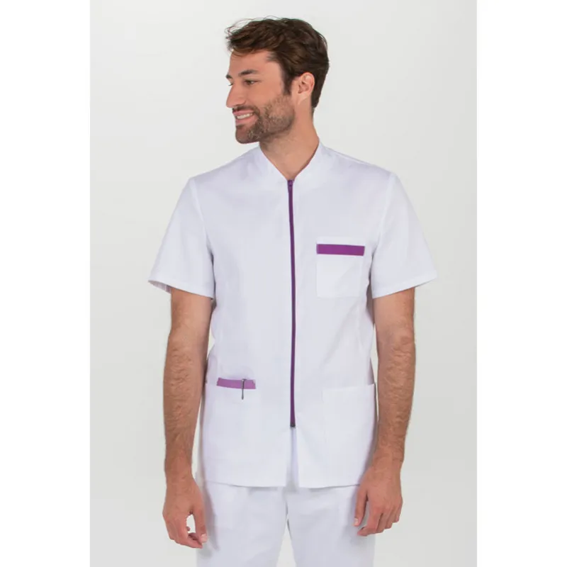 CHAQUETA LABORAL HOMBRE MANGA CORTA CONTRASTE MORADO  DYNEKE