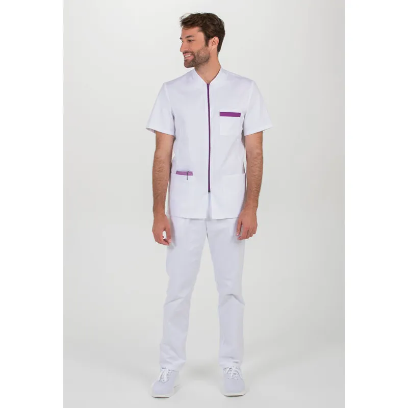 CHAQUETA LABORAL HOMBRE MANGA CORTA CONTRASTE MORADO  DYNEKE