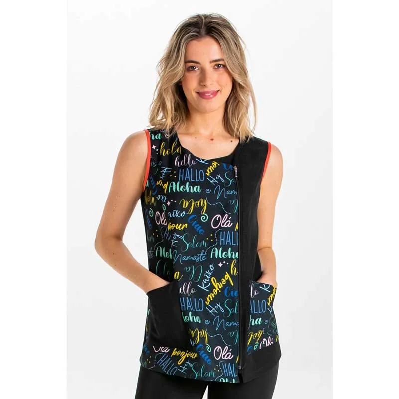 CHAQUETA SIN MANGAS ESTAMPADO SALUDOS  DYNEKE